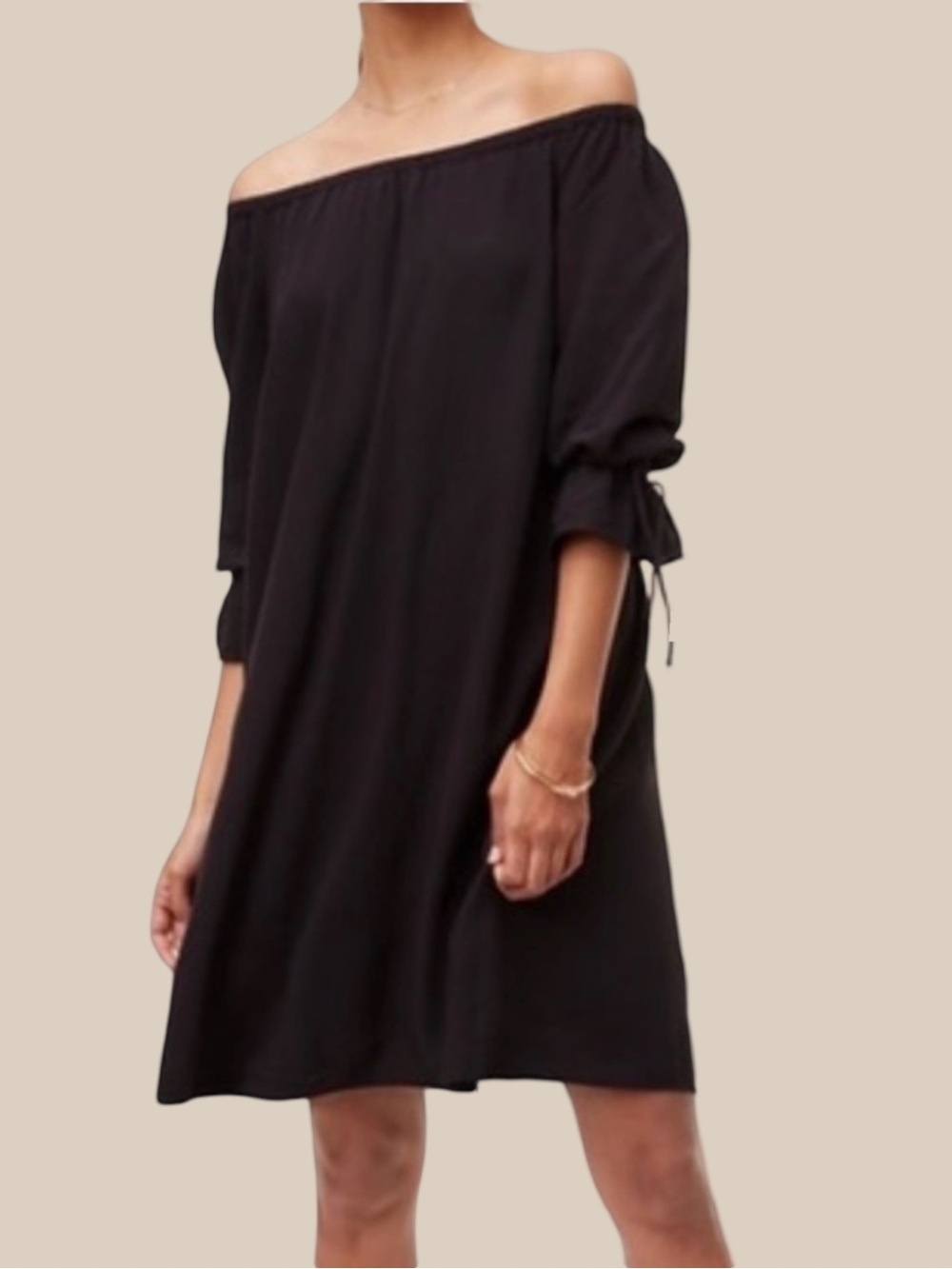 LOFT Black Off the Shoulder Dress Tie Sleeve Casual Shift Dress SZ S NWT